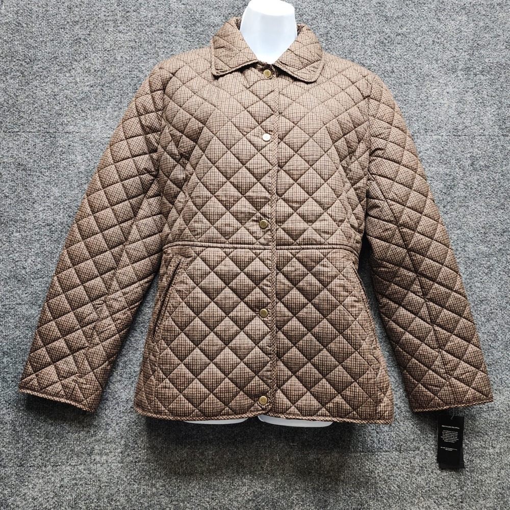 NWT Lauren Ralph Lauren Womens Houndstooth Quilted Barn Jacket Equestrian Size L